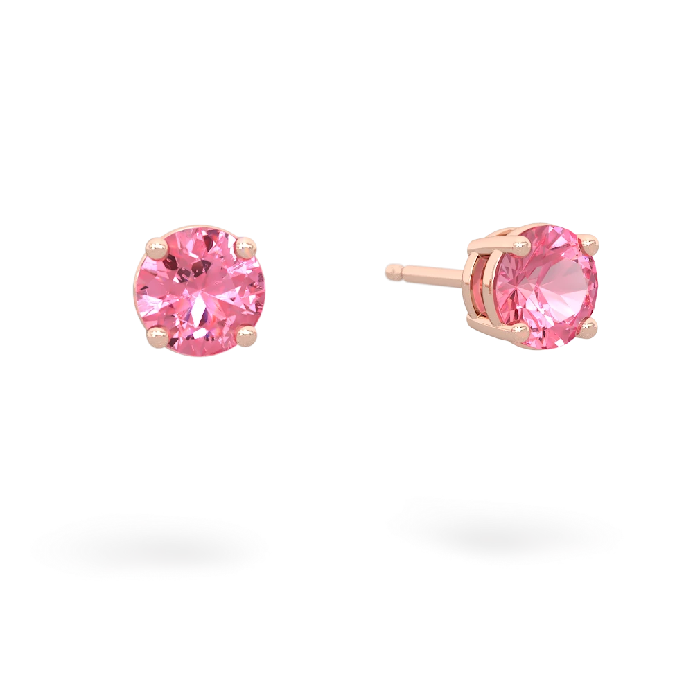 Lab Pink Sapphire 5Mm Round Stud 14K Rose Gold earrings E1785