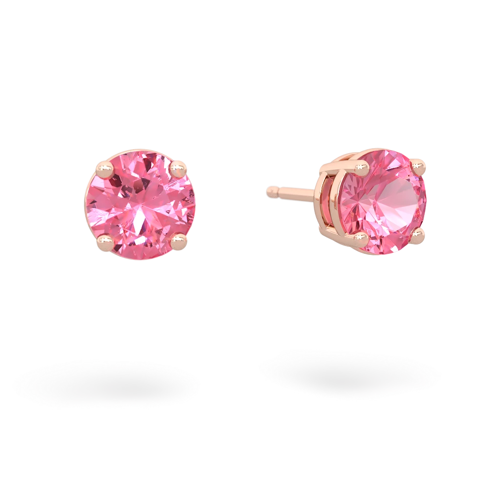 Lab Pink Sapphire 6Mm Round Stud 14K Rose Gold earrings E1786