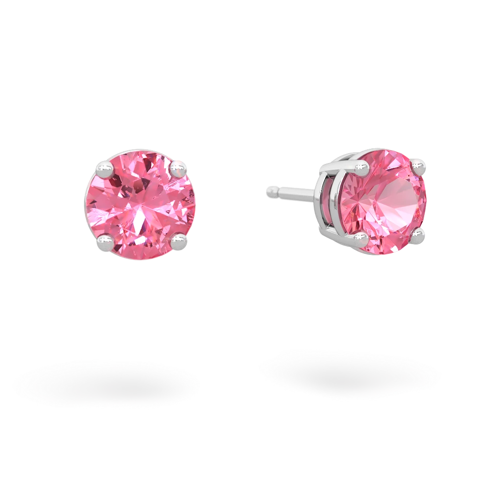 Lab Pink Sapphire 6Mm Round Stud 14K White Gold earrings E1786