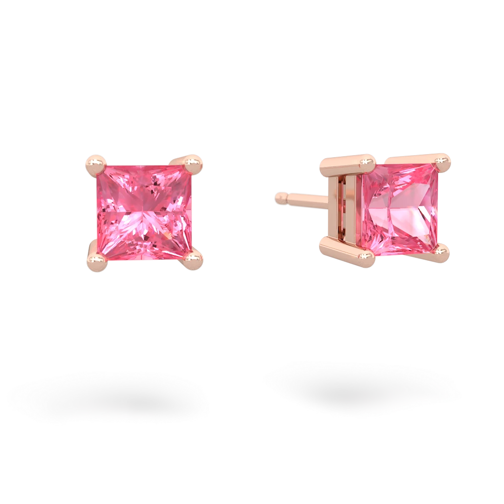 Lab Pink Sapphire 5Mm Princess Cut Stud 14K Rose Gold earrings E1789