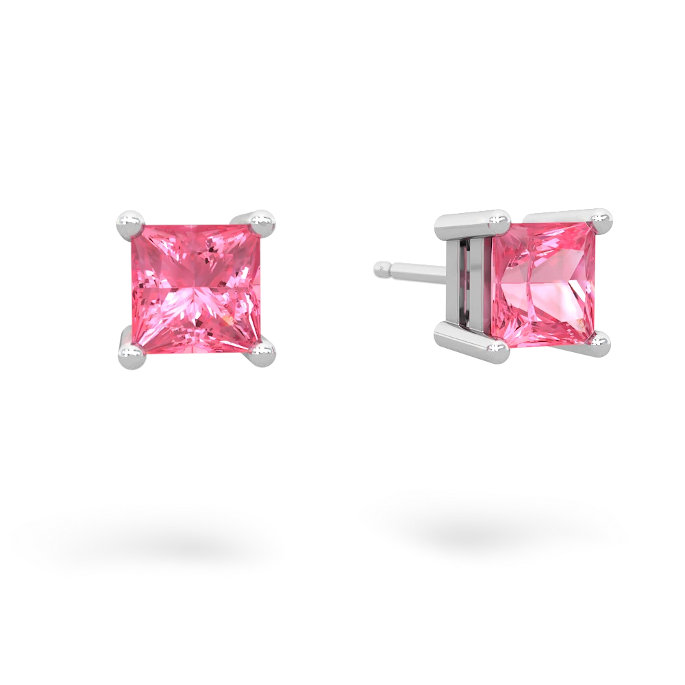 Lab Pink Sapphire 5Mm Princess Cut Stud 14K White Gold earrings E1789