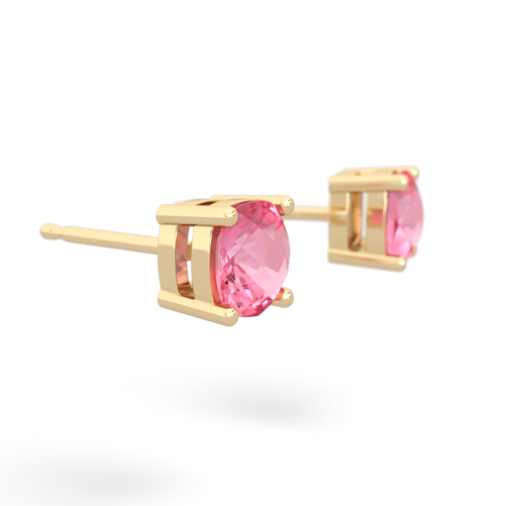 Lab Pink Sapphire 5Mm Checkerboard Cushion Stud 14K Yellow Gold earrings E1795