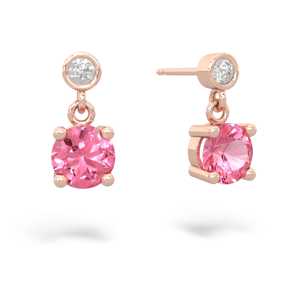 Lab Pink Sapphire Diamond Drop 6mm Round earrings 14K Rose Gold JewelsForMe