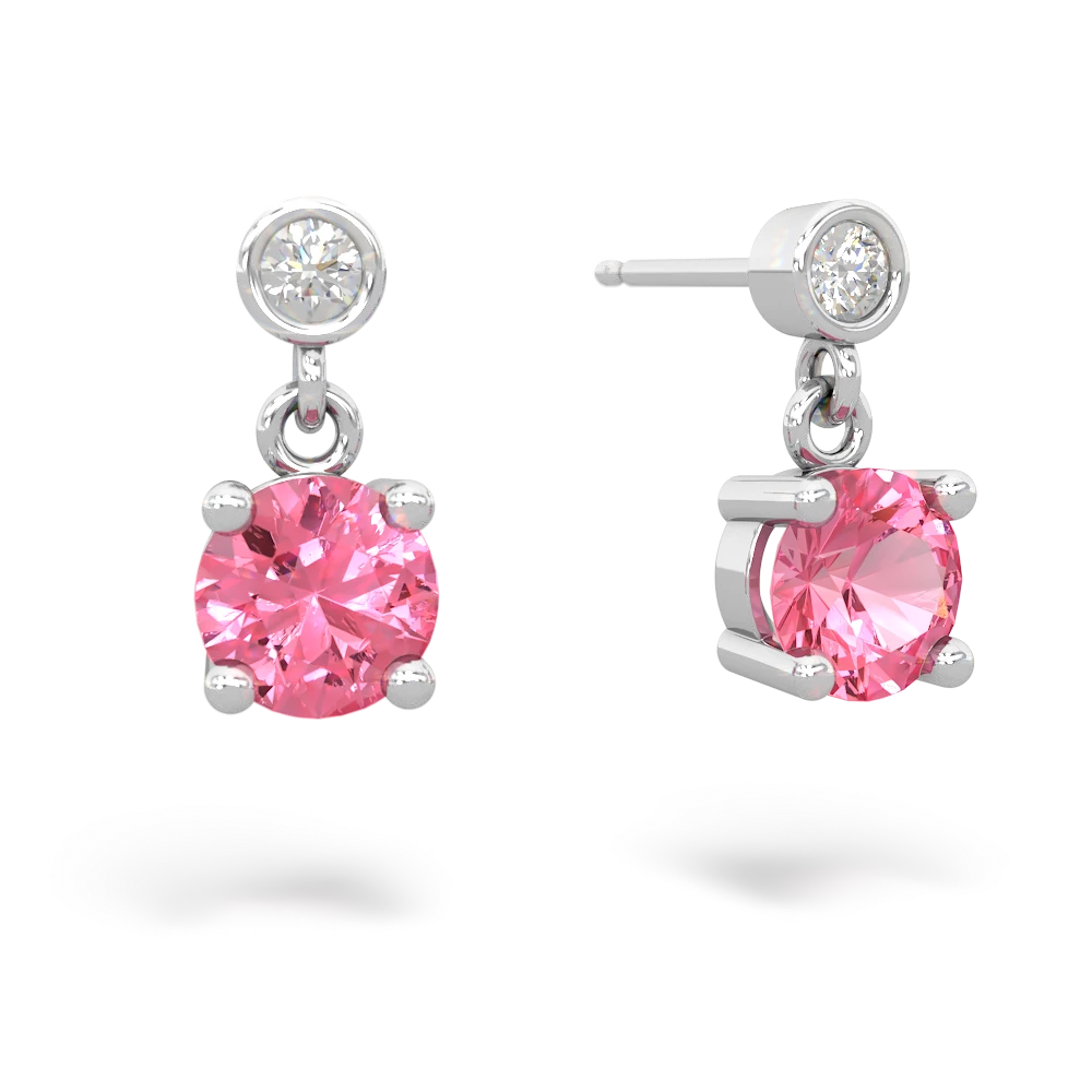 Lab Pink Sapphire Diamond Drop 6Mm Round 14K White Gold earrings E1986