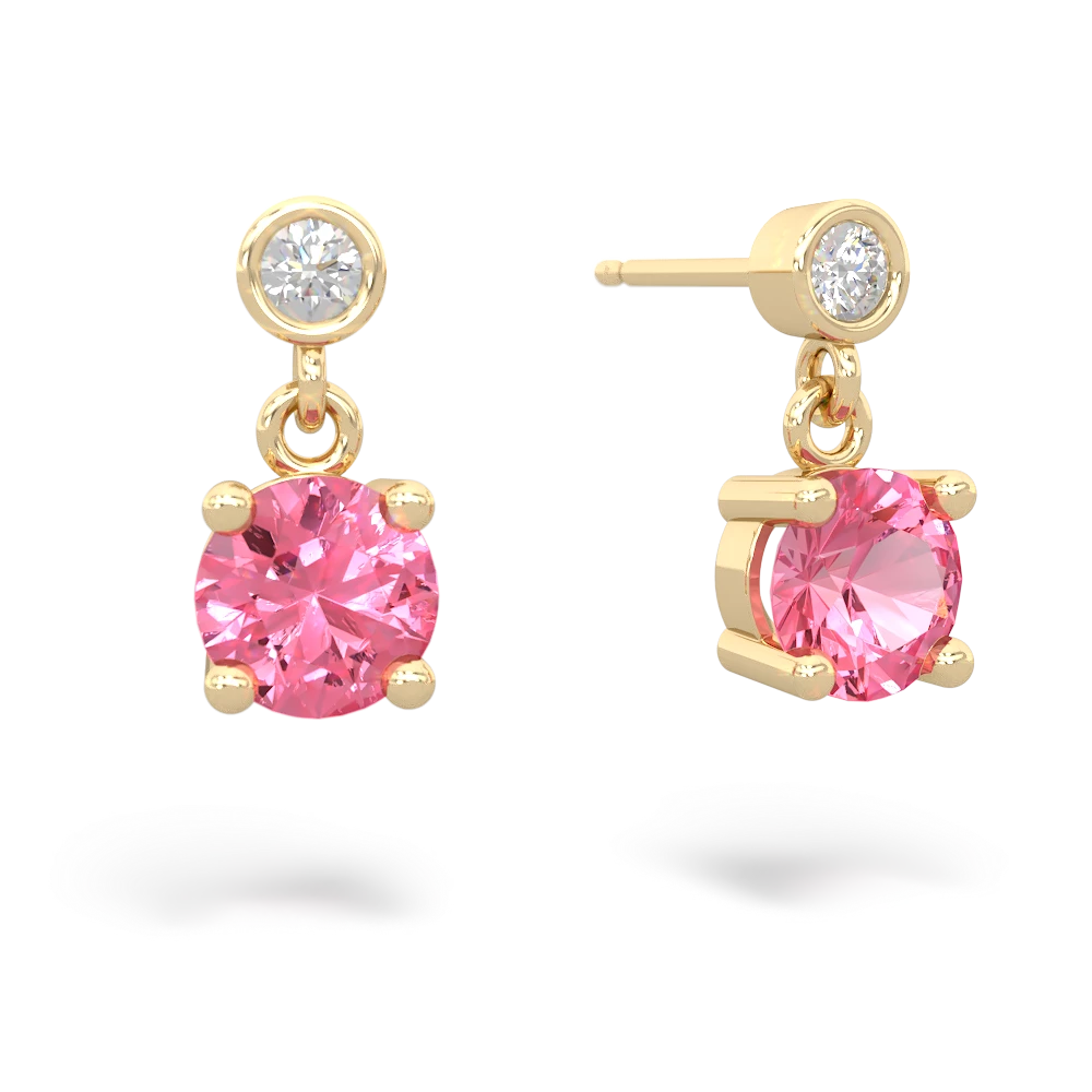 Lab Pink Sapphire Diamond Drop 6Mm Round 14K Yellow Gold earrings E1986