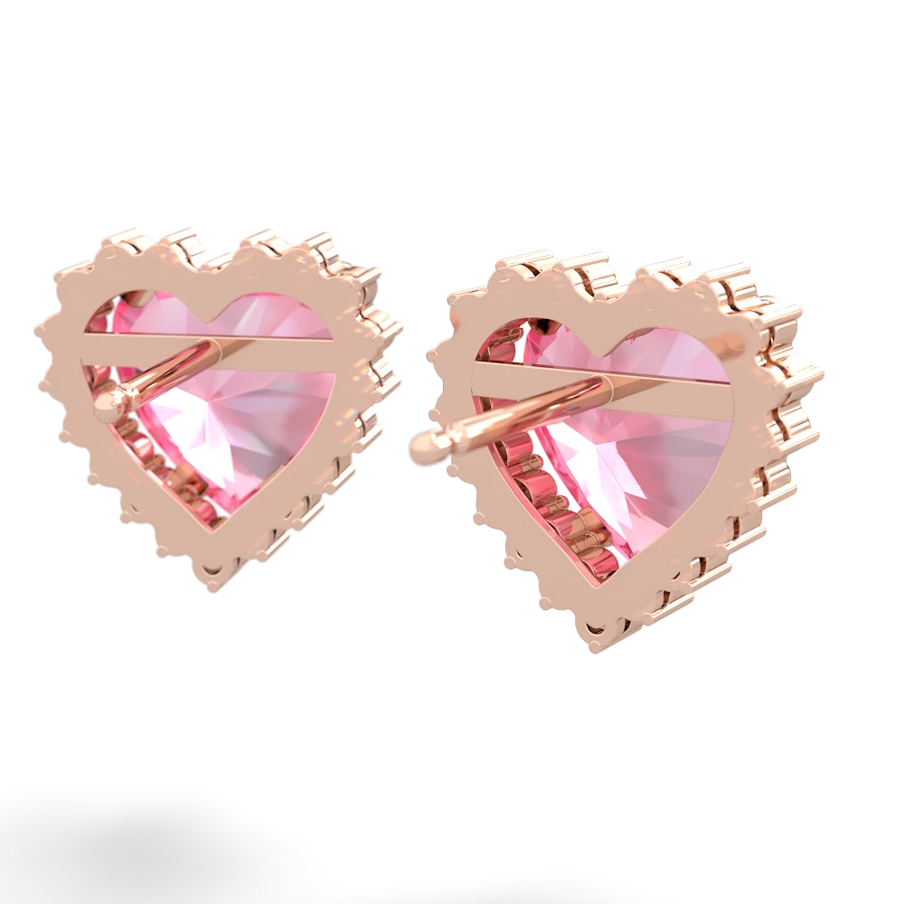 Lab Pink Sapphire Sparkling Halo Heart 14K Rose Gold earrings E0391