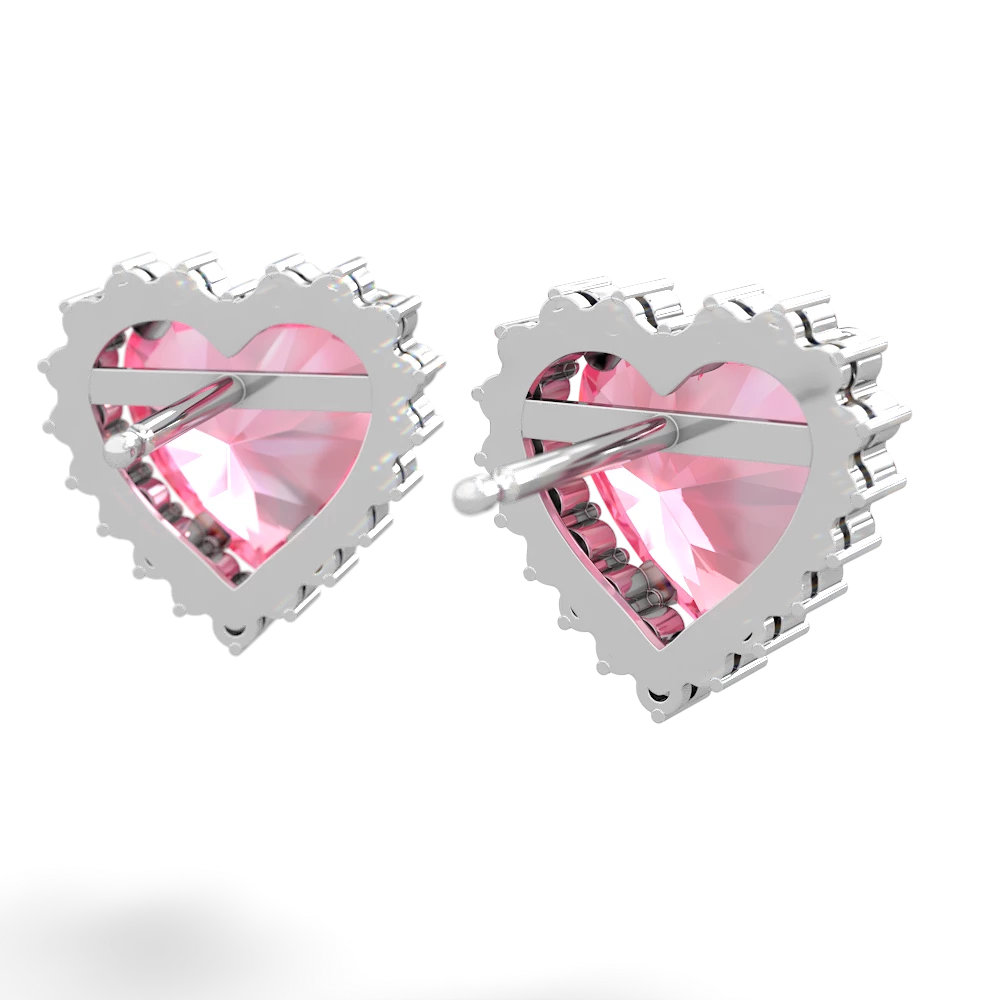 Lab Pink Sapphire Sparkling Halo Heart 14K White Gold earrings E0391