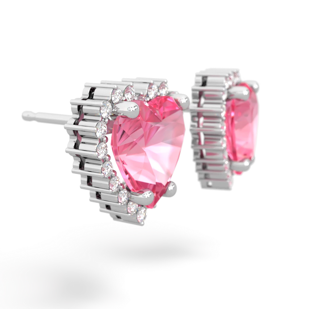 Lab Pink Sapphire Sparkling Halo Heart 14K White Gold earrings E0391