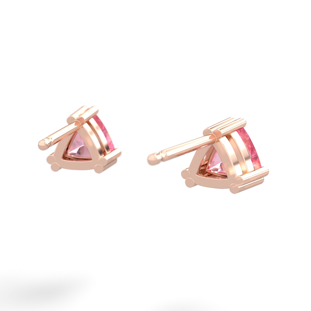 Lab Pink Sapphire 5Mm Trillion Stud 14K Rose Gold earrings E1858