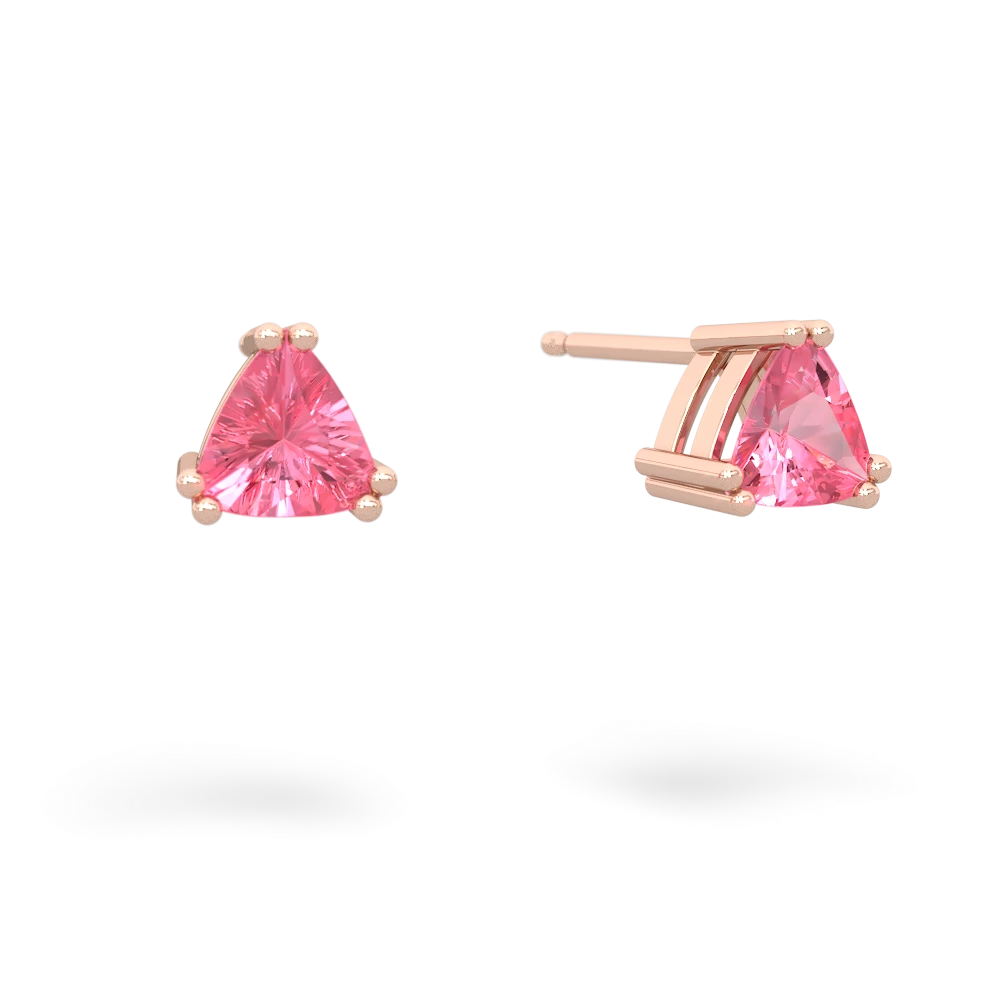 Lab Pink Sapphire 5Mm Trillion Stud 14K Rose Gold earrings E1858