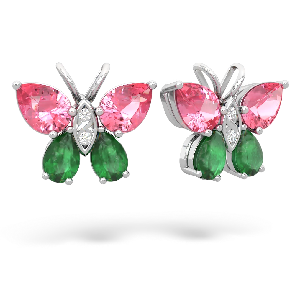 Lab Pink Sapphire Butterfly 14K White Gold earrings E2215