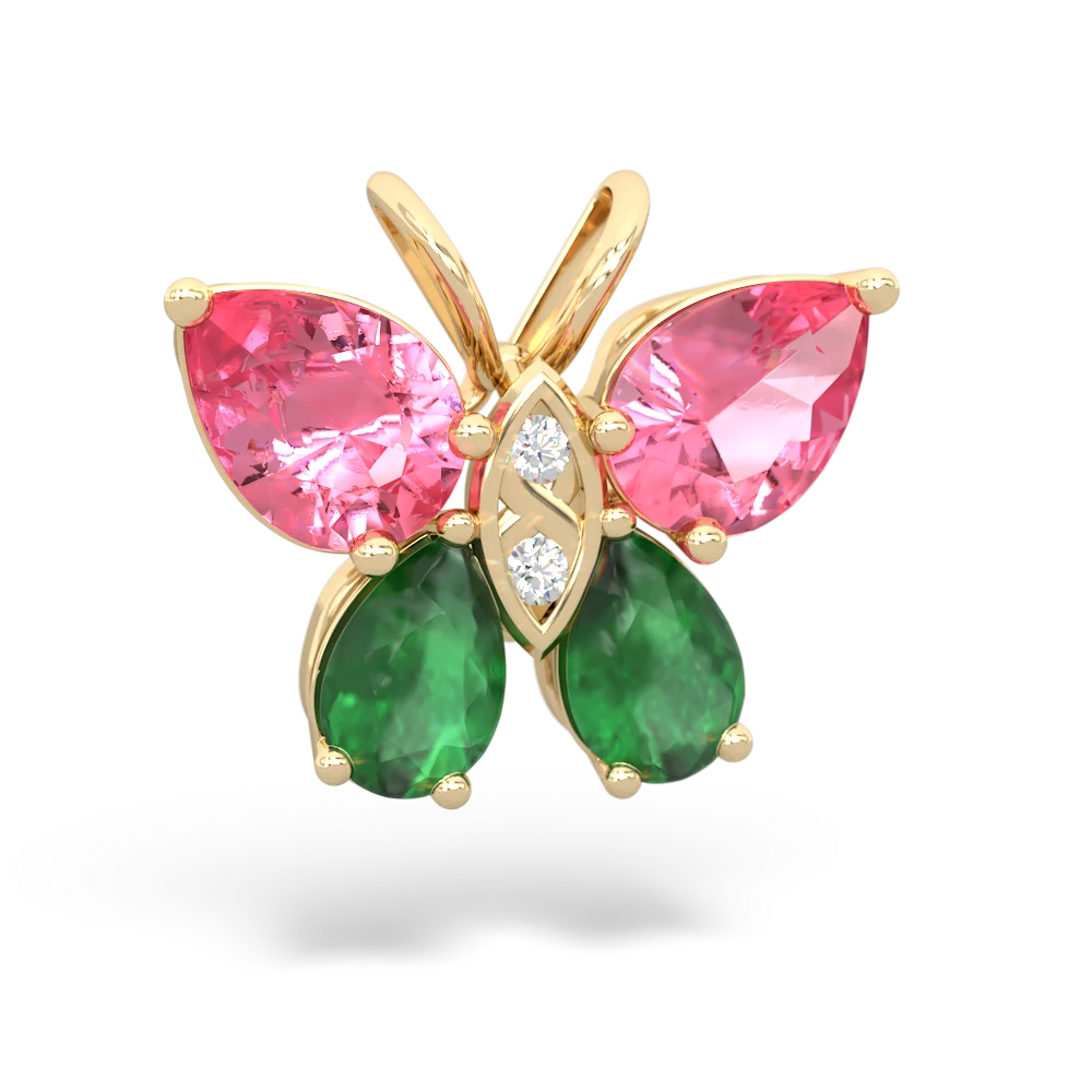 Lab Pink Sapphire Butterfly 14K Yellow Gold pendant P2215