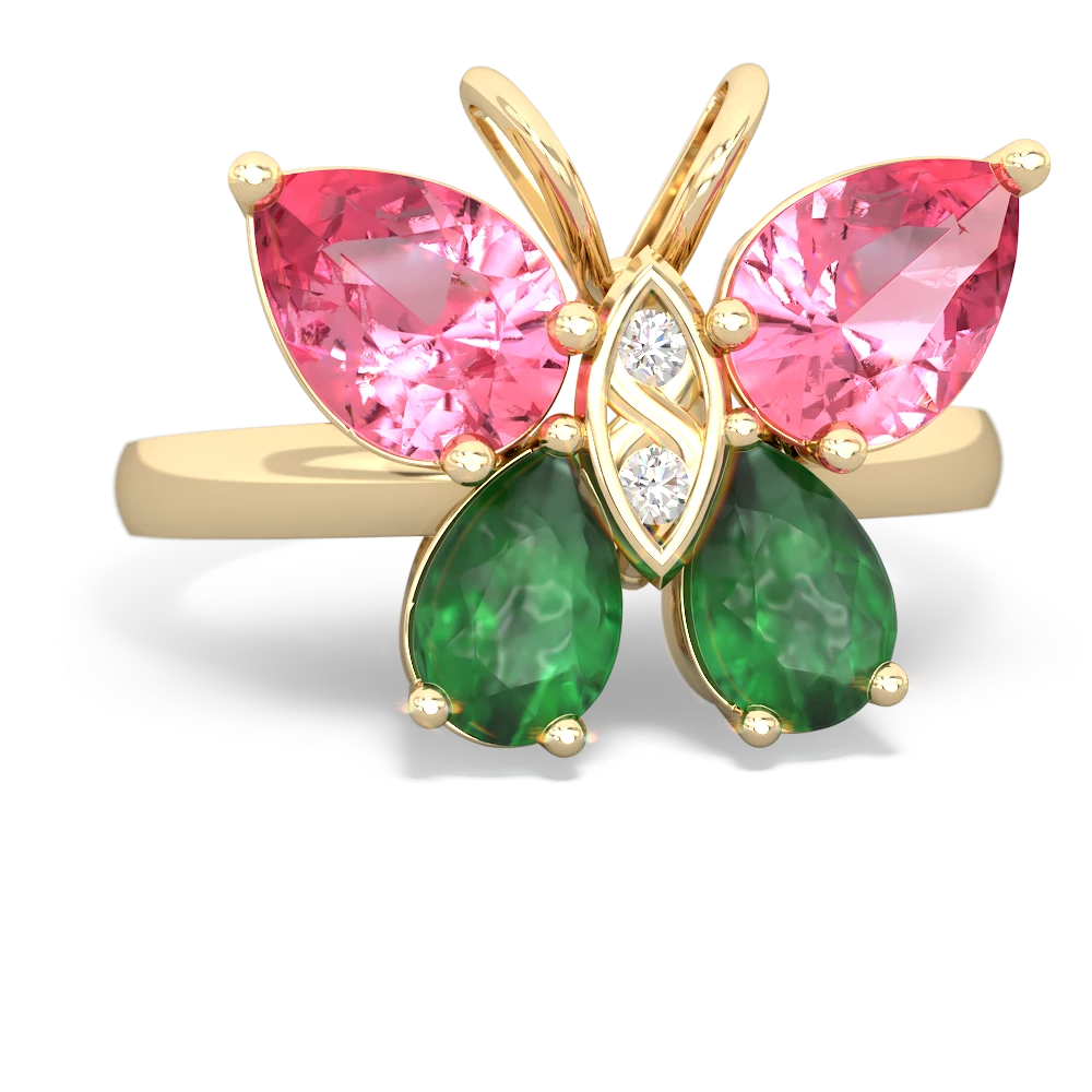 Lab Pink Sapphire Butterfly 14K Yellow Gold ring R2215