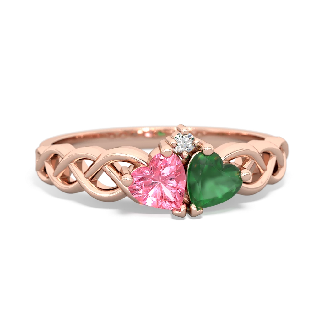 Lab Pink Sapphire Heart To Heart Braid 14K Rose Gold ring R5870