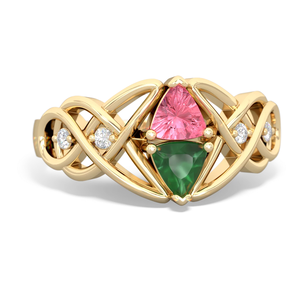 Lab Pink Sapphire Keepsake Celtic Knot 14K Yellow Gold ring R5300