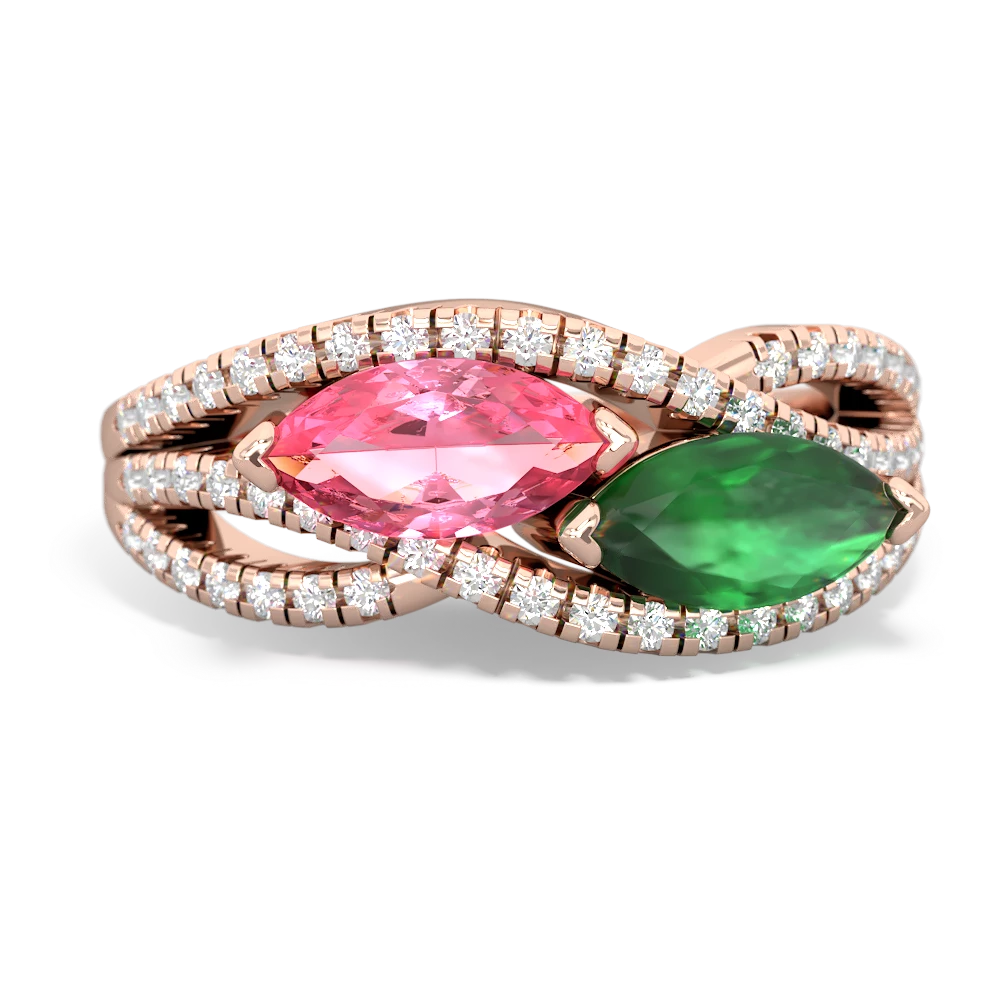 Lab Pink Sapphire Diamond Rivers 14K Rose Gold ring R3070