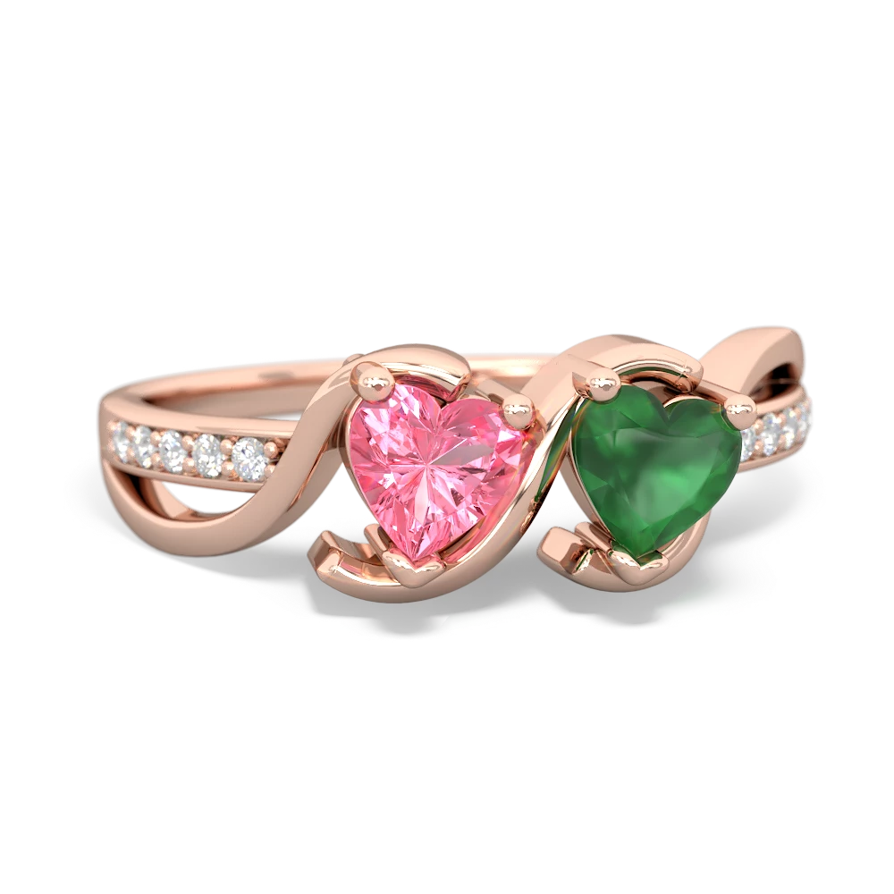 Lab Pink Sapphire Side By Side 14K Rose Gold ring R3090