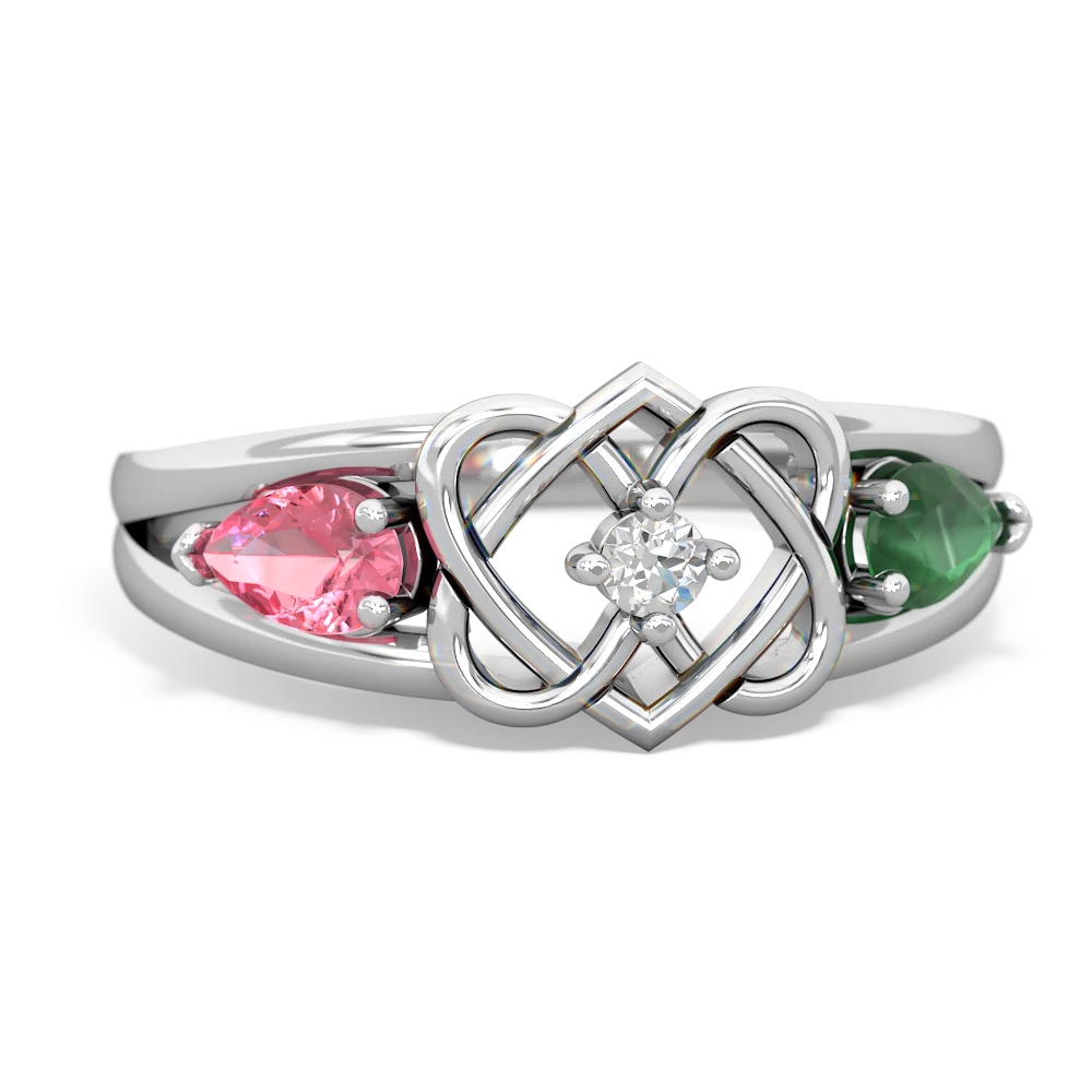 Lab Pink Sapphire Hearts Intertwined 14K White Gold ring R5880