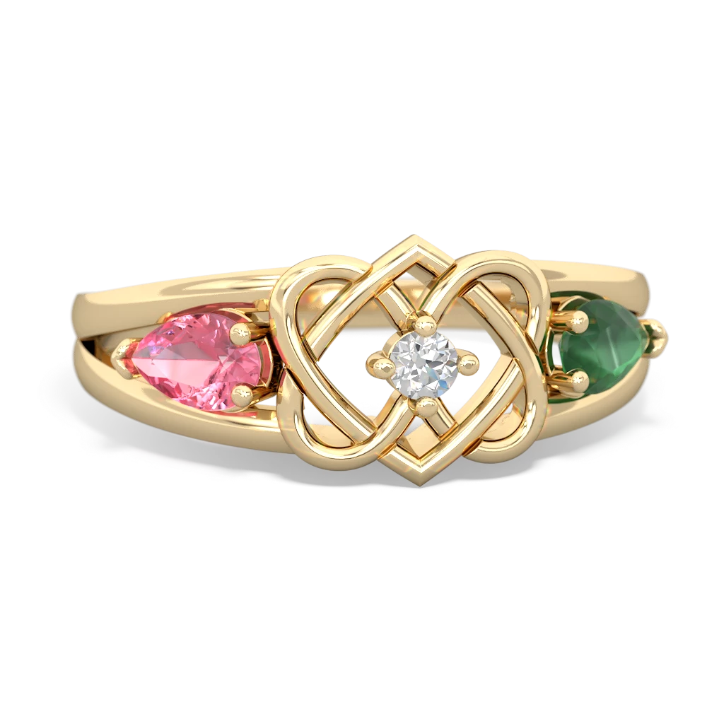 Lab Pink Sapphire Hearts Intertwined 14K Yellow Gold ring R5880