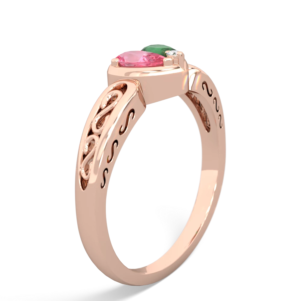 Lab Pink Sapphire Filligree 'One Heart' 14K Rose Gold ring R5070