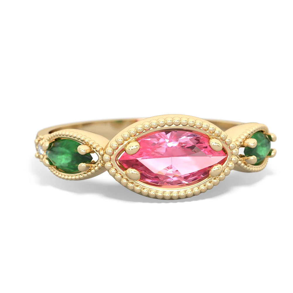 Lab Pink Sapphire Milgrain Marquise 14K Yellow Gold ring R5700