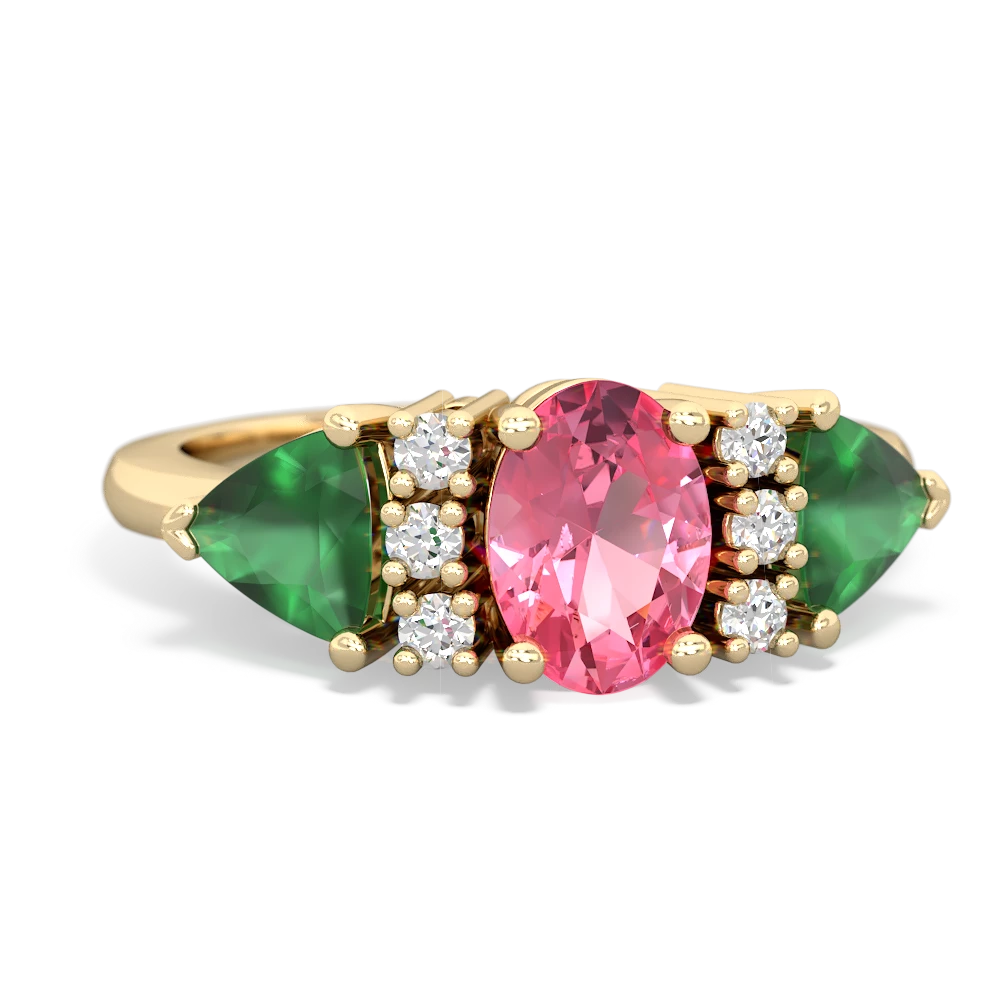 Lab Pink Sapphire Antique Style Three Stone 14K Yellow Gold ring R2186