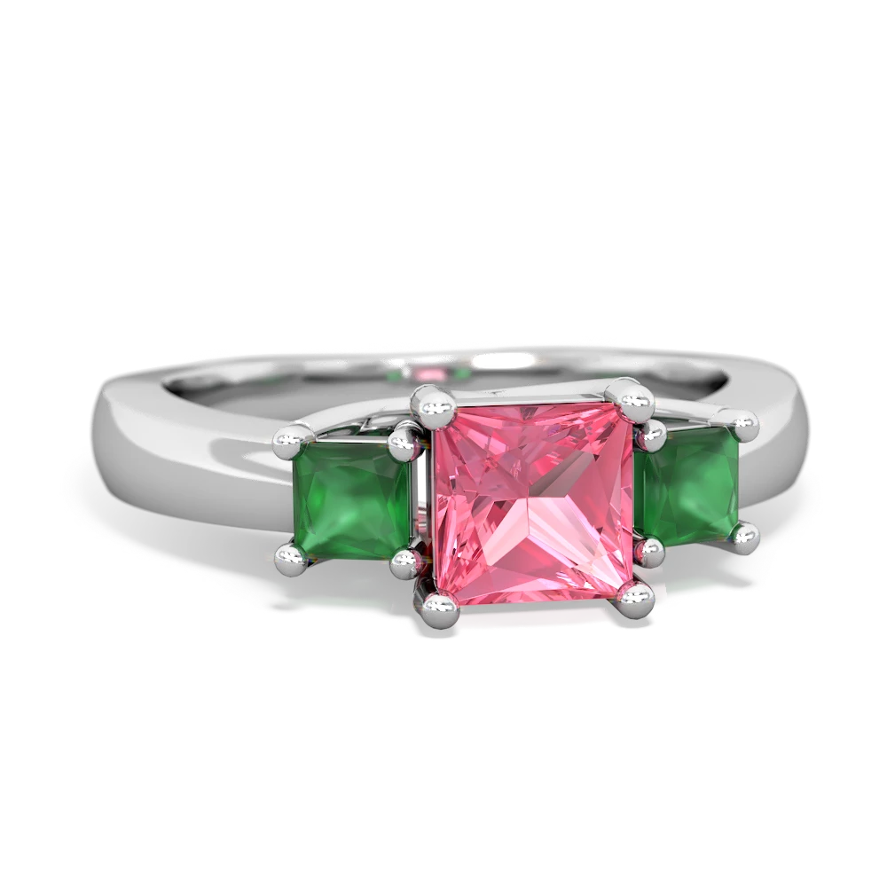 Lab Pink Sapphire Three Stone Trellis 14K White Gold ring R4015