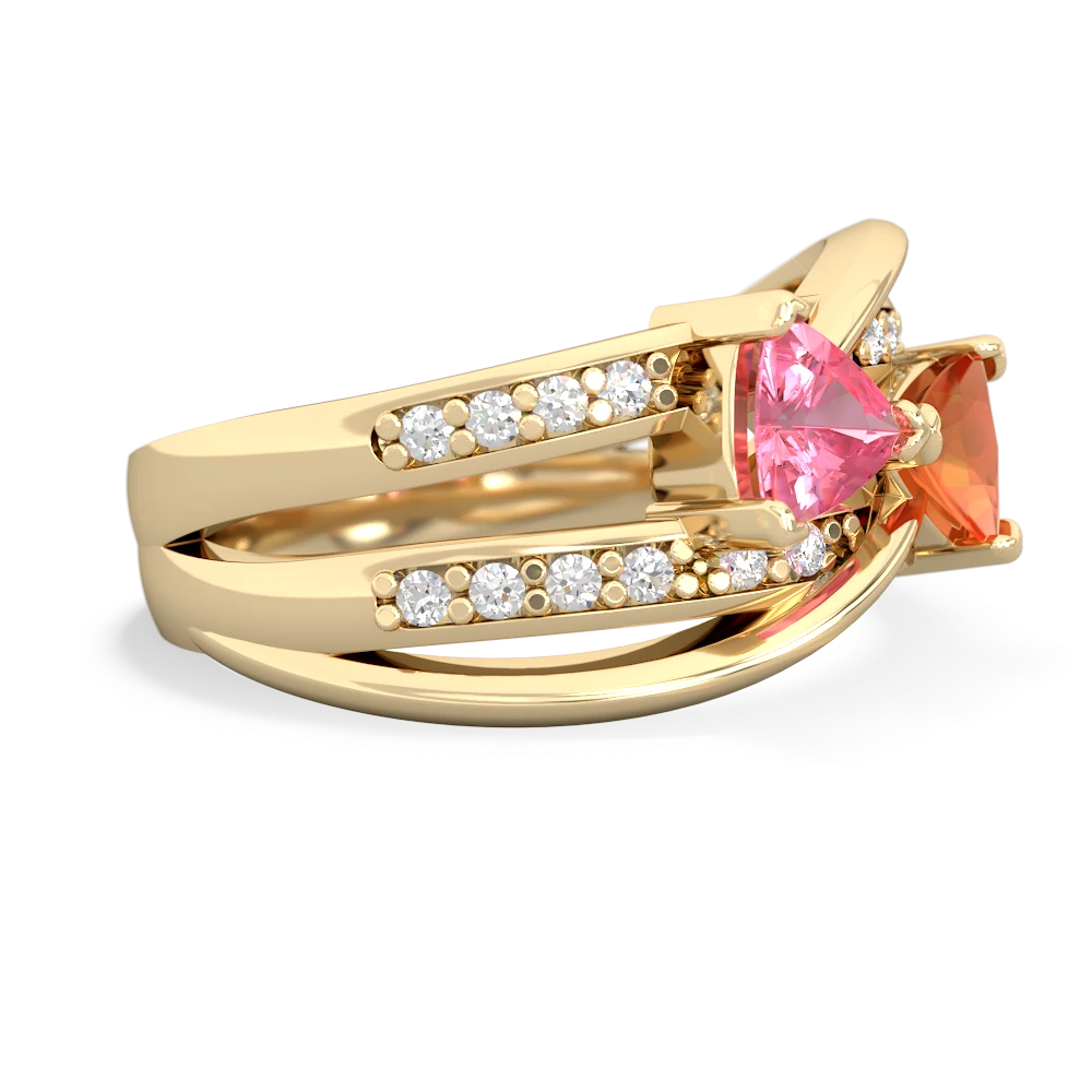 Lab Pink Sapphire Bowtie 14K Yellow Gold ring R2360