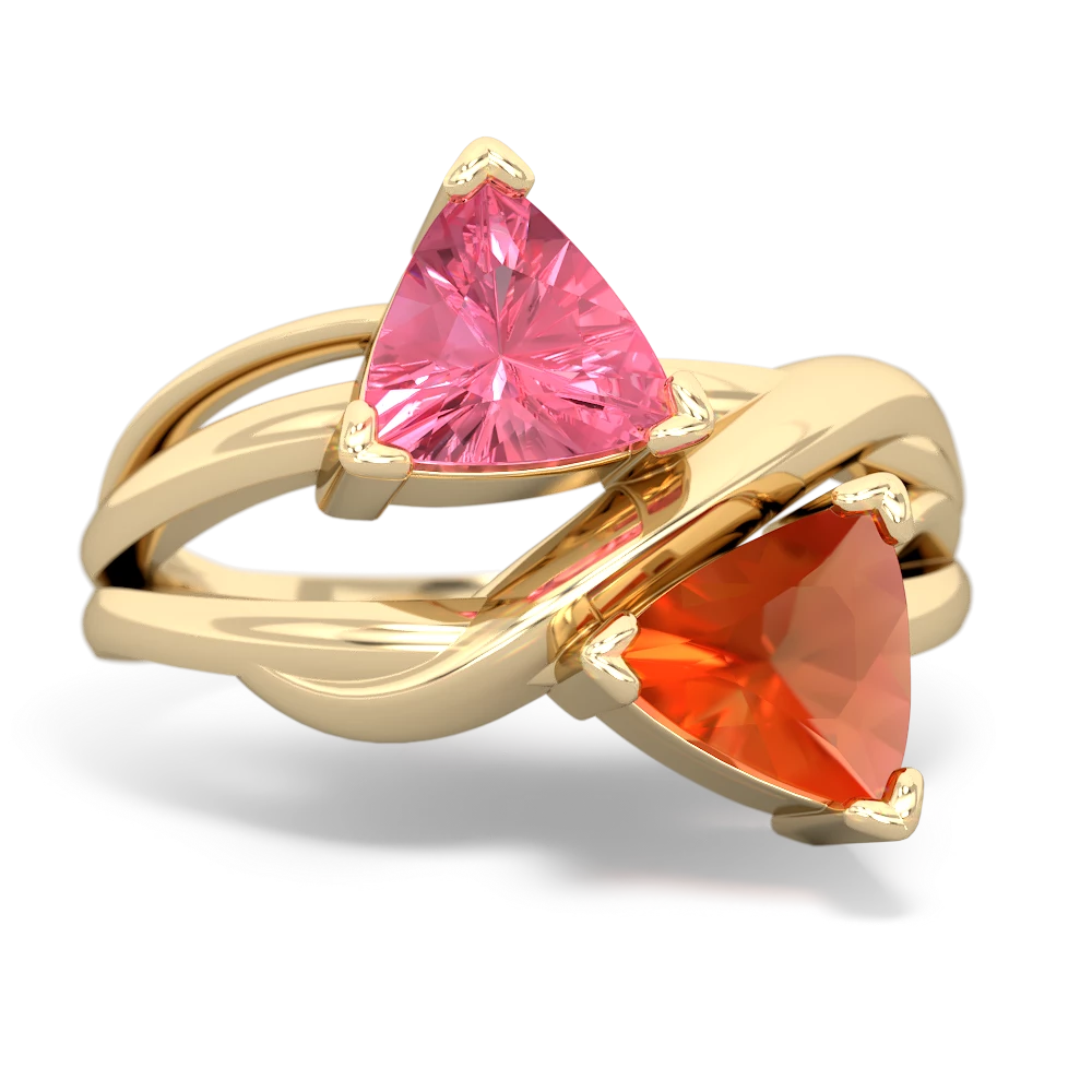 Lab Pink Sapphire Split Band Swirl 14K Yellow Gold ring R2341