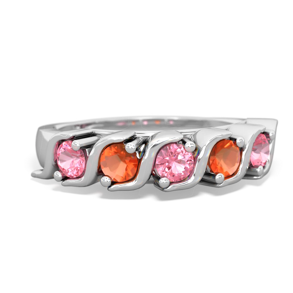 Lab Pink Sapphire Anniversary Band 14K White Gold ring R2089