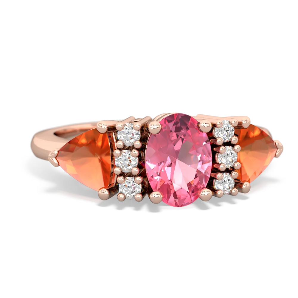 Lab Pink Sapphire Antique Style Three Stone 14K Rose Gold ring R2186