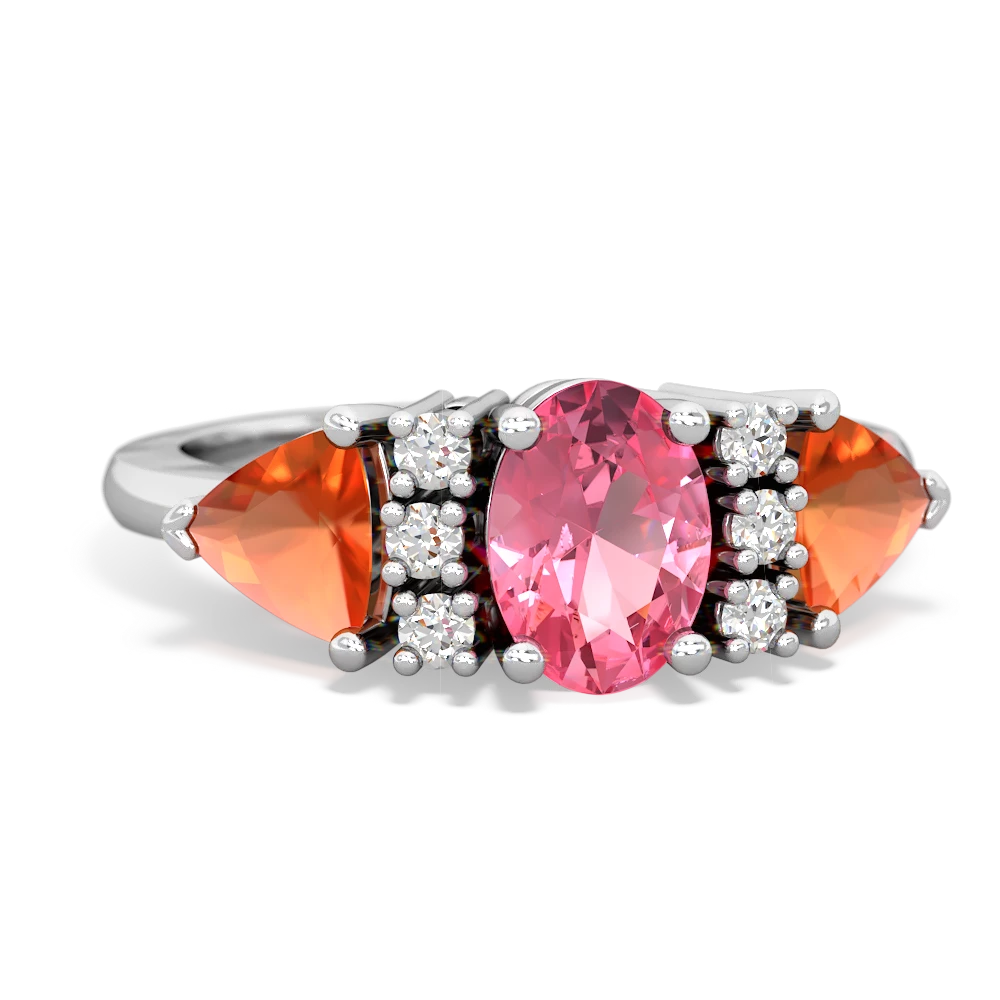 Lab Pink Sapphire Antique Style Three Stone 14K White Gold ring R2186