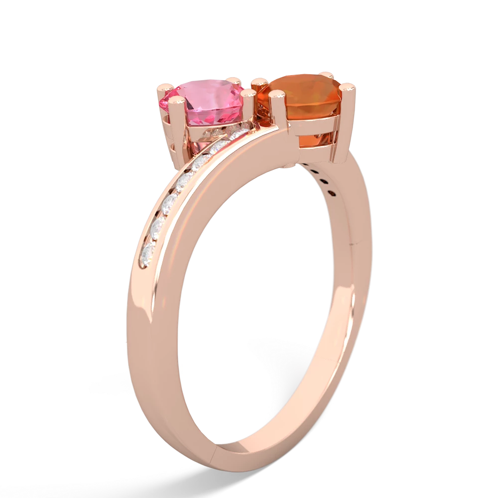 Lab Pink Sapphire Channel Set Two Stone 14K Rose Gold ring R5303