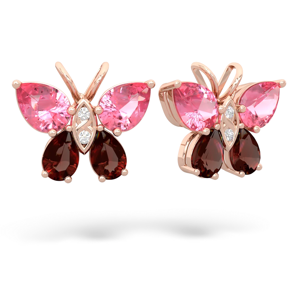 Lab Pink Sapphire Butterfly 14K Rose Gold earrings E2215