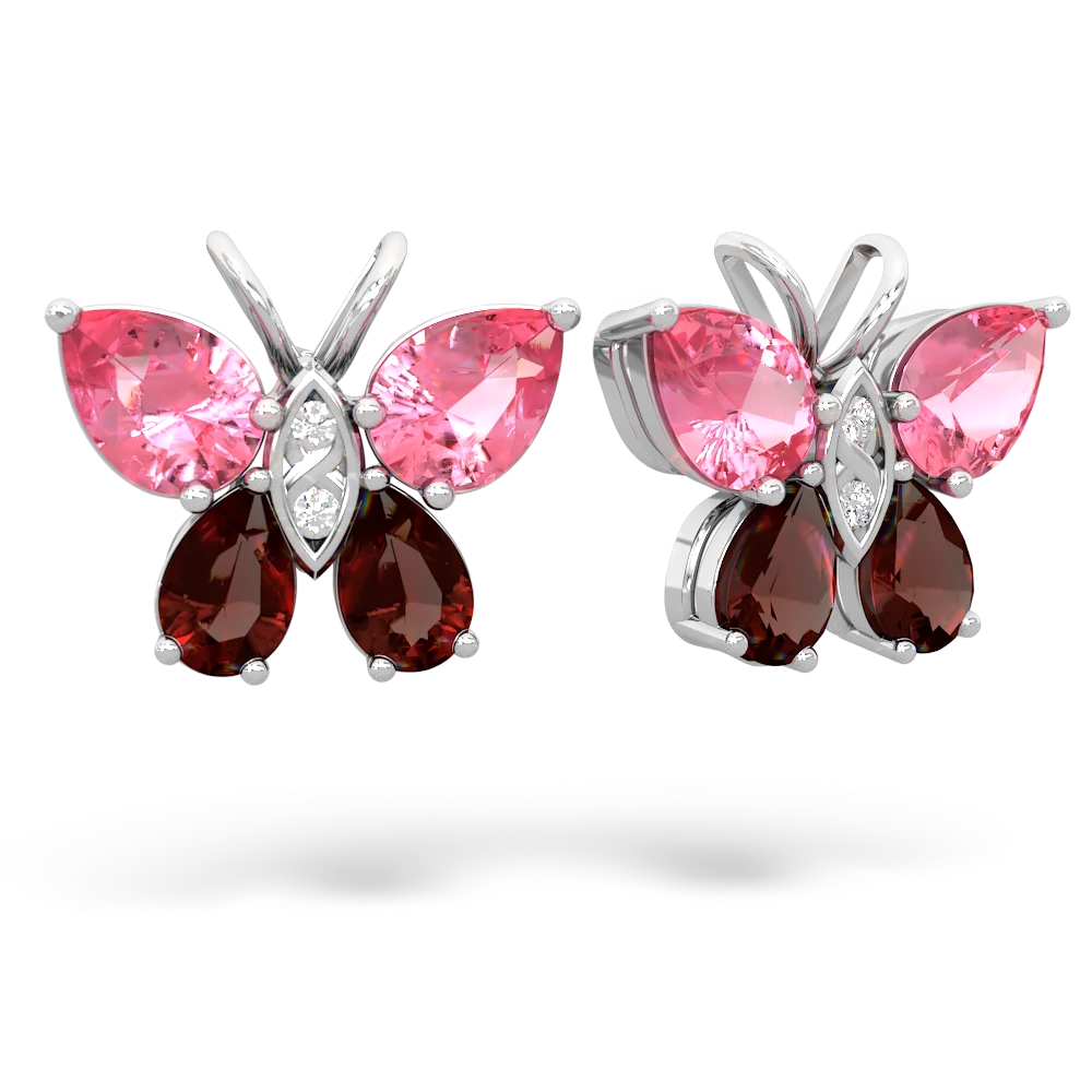 Lab Pink Sapphire Butterfly 14K White Gold earrings E2215