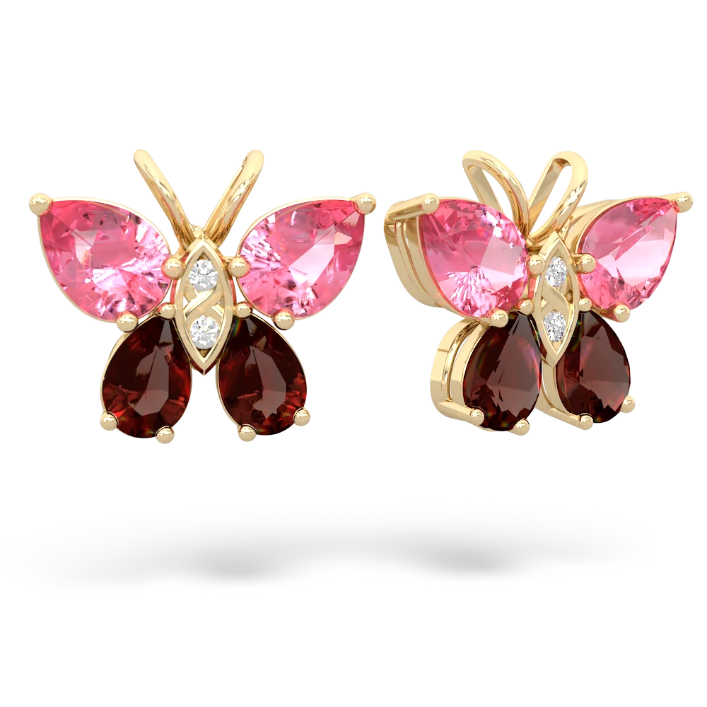 Lab Pink Sapphire Butterfly 14K Yellow Gold earrings E2215