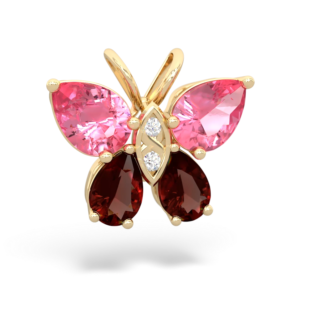 Lab Pink Sapphire Butterfly 14K Yellow Gold pendant P2215