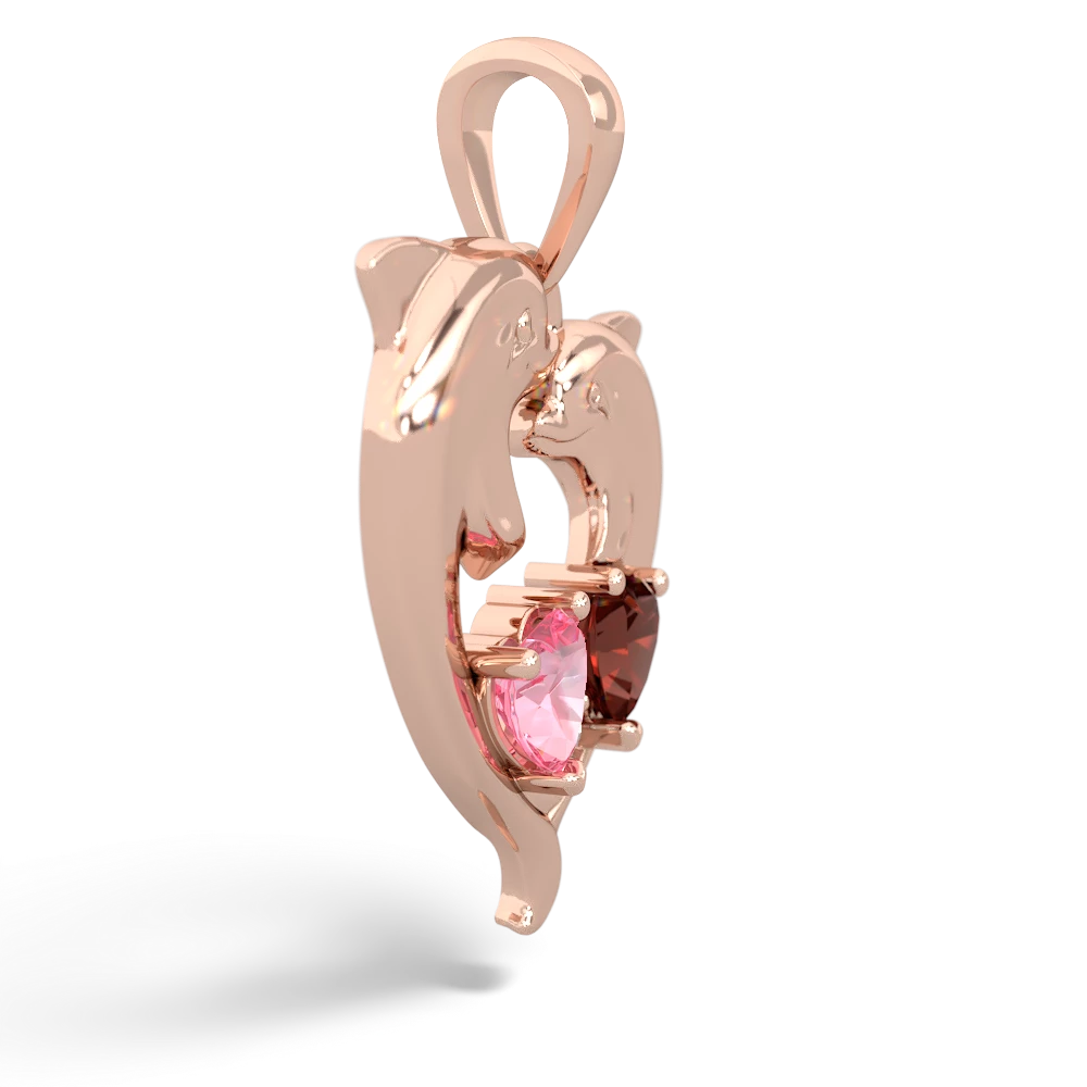 Lab Pink Sapphire Dolphin Heart 14K Rose Gold pendant P5820