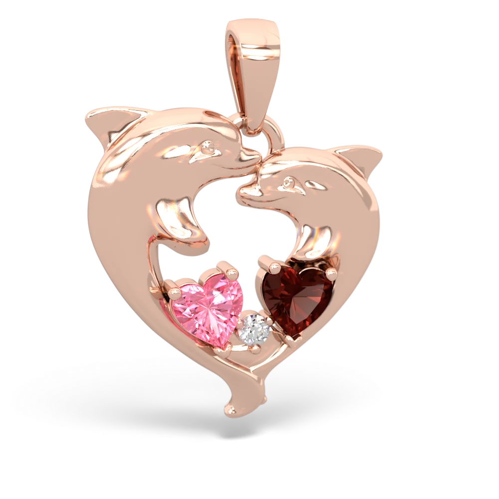 Lab Pink Sapphire Dolphin Heart 14K Rose Gold pendant P5820