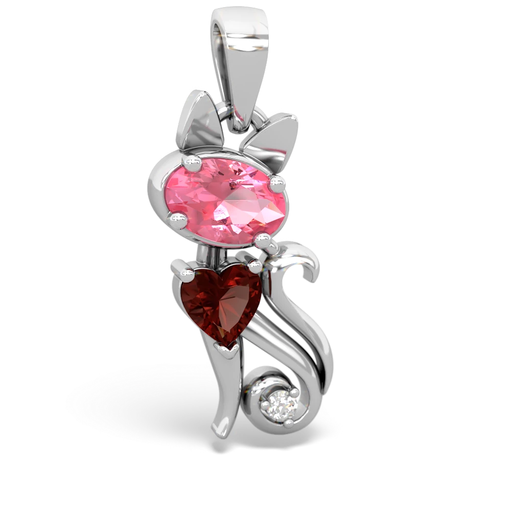 Lab Pink Sapphire Kitten 14K White Gold pendant P5780