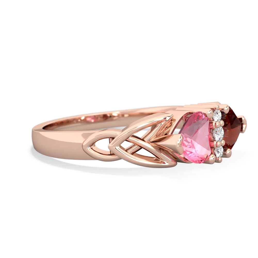 Lab Pink Sapphire Celtic Knot Double Heart 14K Rose Gold ring R5040