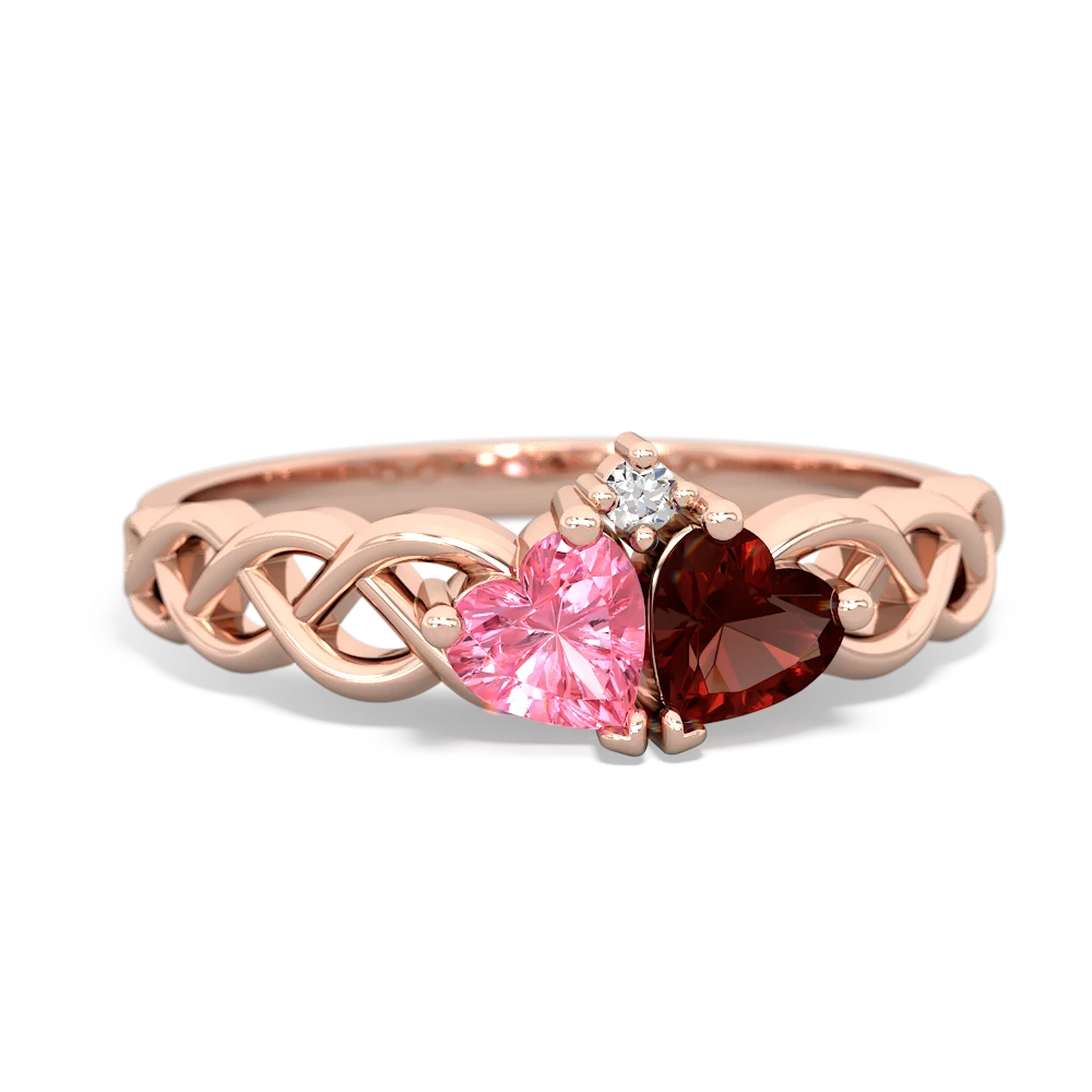 Lab Pink Sapphire Heart To Heart Braid 14K Rose Gold ring R5870