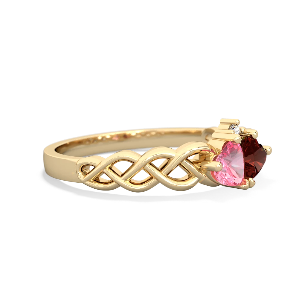 Lab Pink Sapphire Heart To Heart Braid 14K Yellow Gold ring R5870