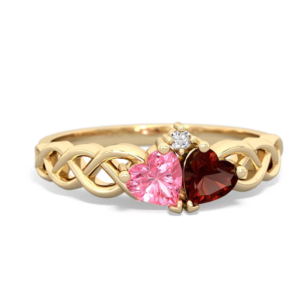 Lab Pink Sapphire Heart To Heart Braid 14K Yellow Gold ring R5870