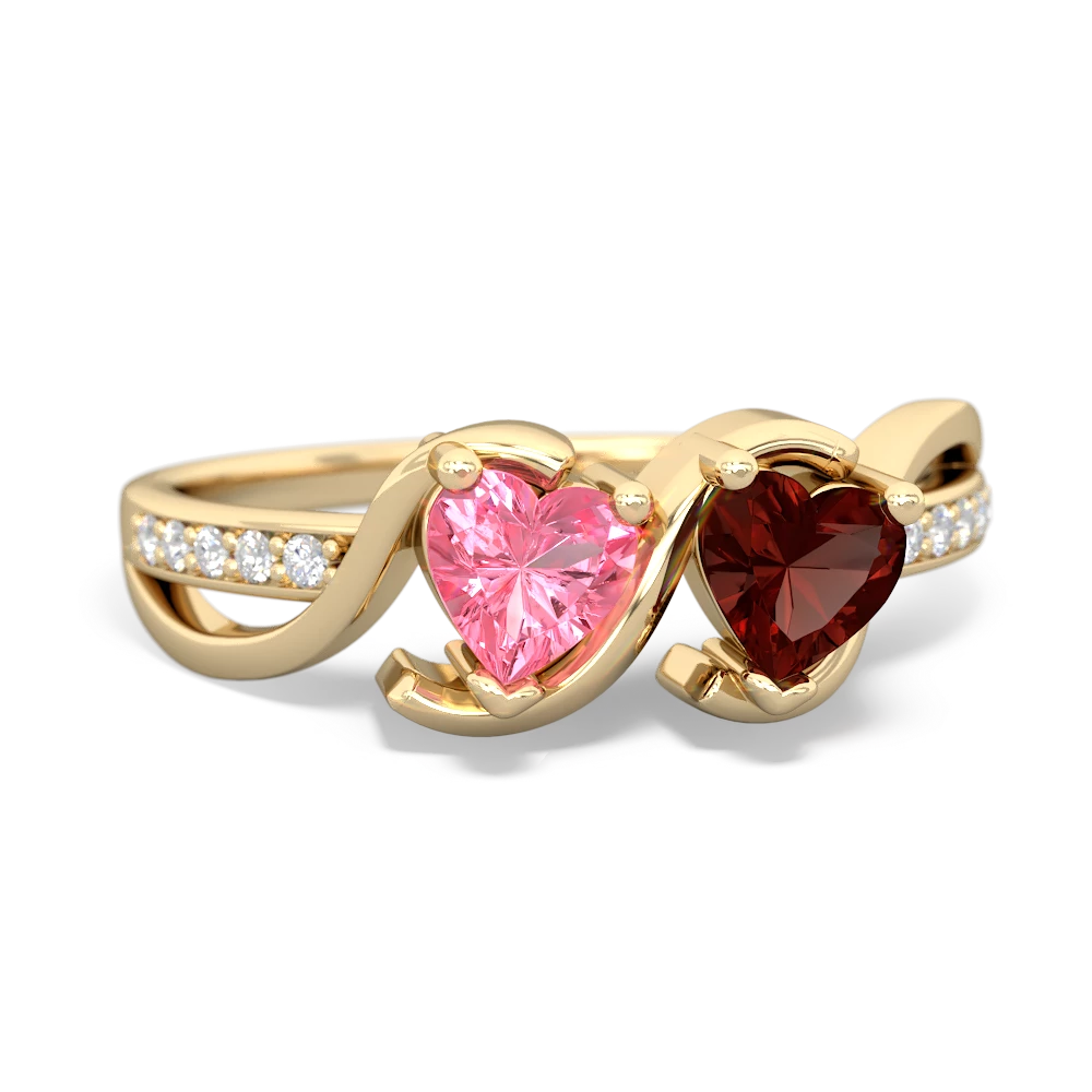 Lab Pink Sapphire Side By Side 14K Yellow Gold ring R3090
