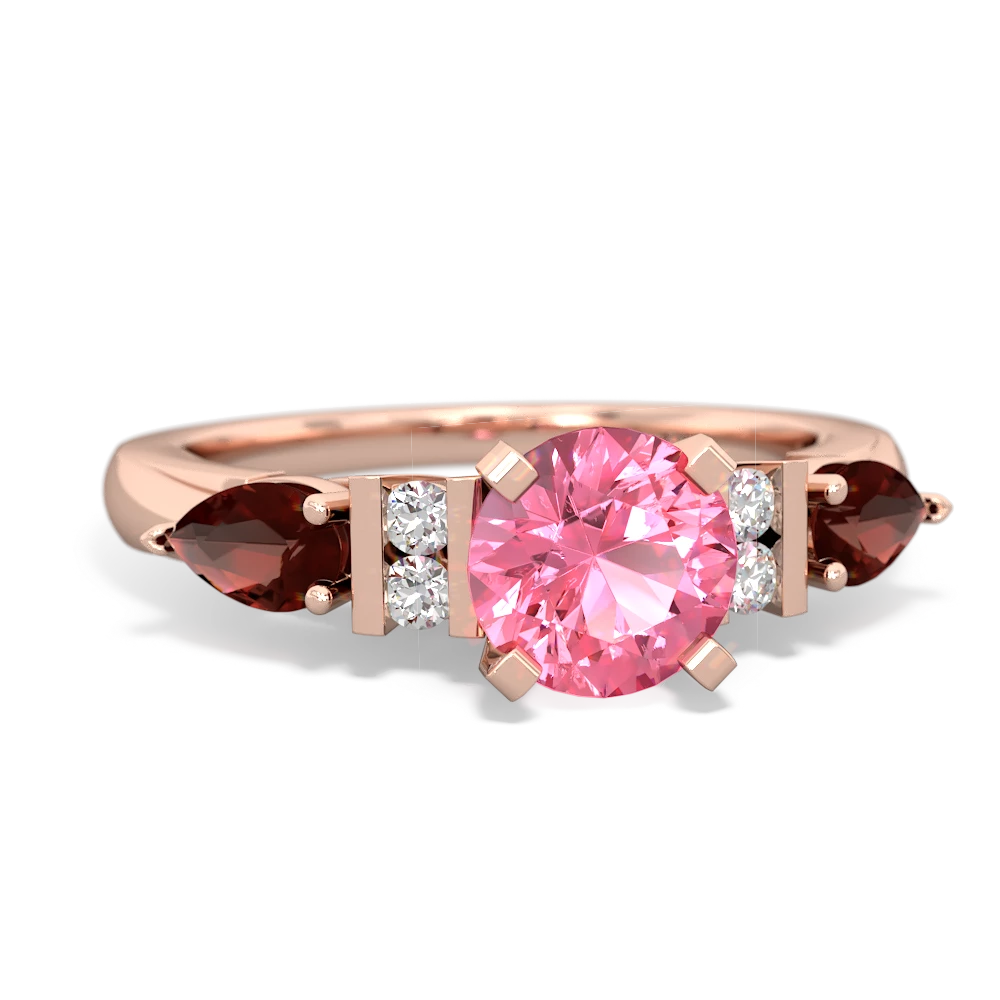 Lab Pink Sapphire 6Mm Round Eternal Embrace Engagement 14K Rose Gold ring R2005