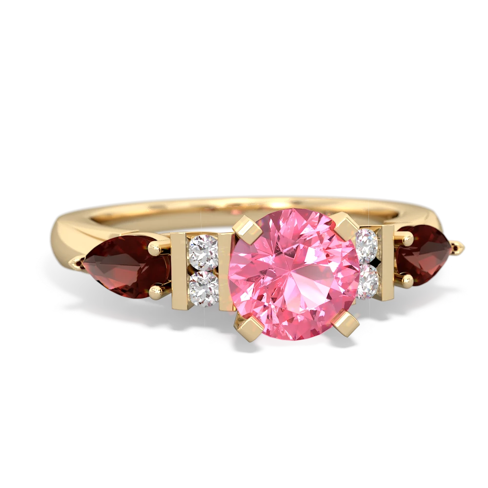 Lab Pink Sapphire 6Mm Round Eternal Embrace Engagement 14K Yellow Gold ring R2005