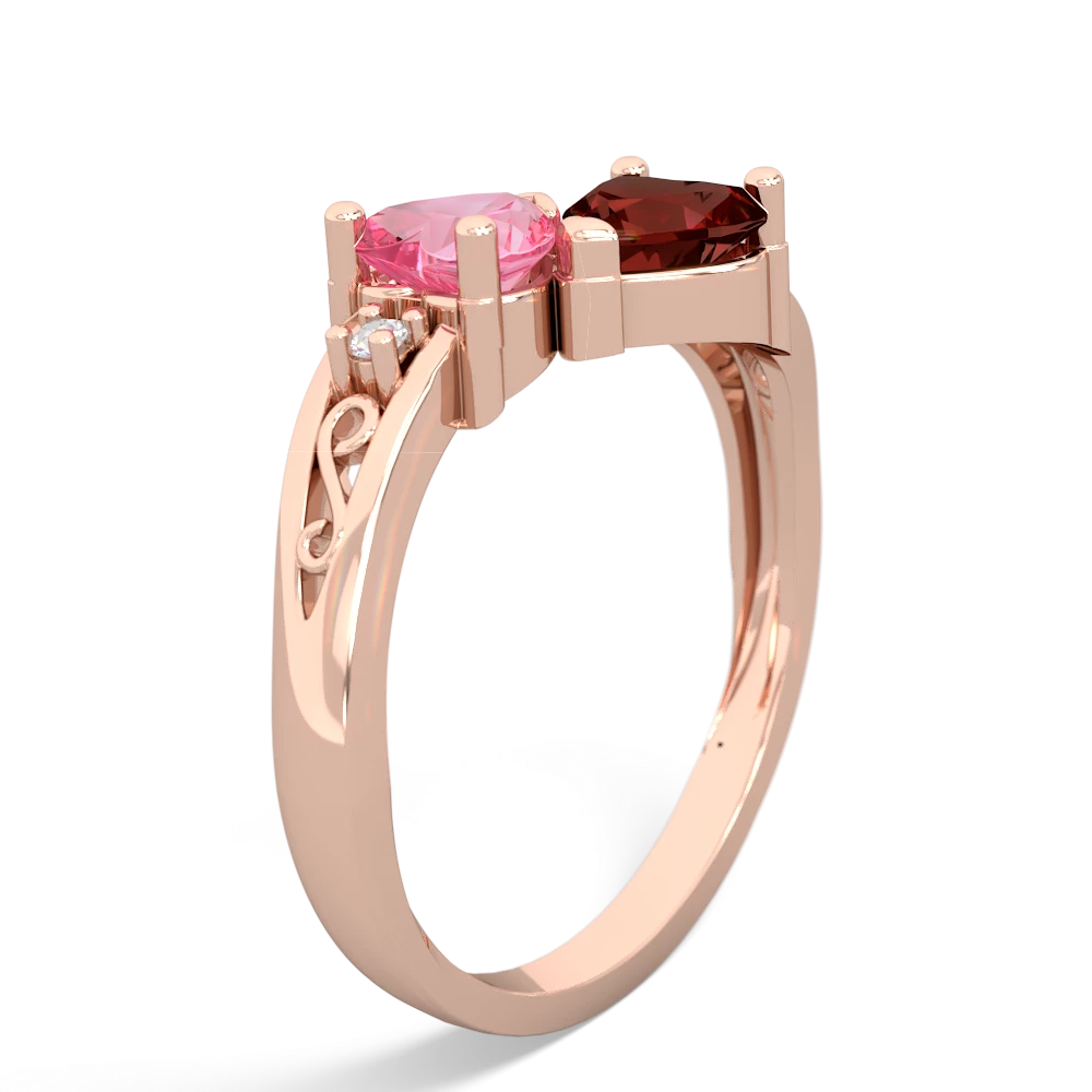 Lab Pink Sapphire Snuggling Hearts 14K Rose Gold ring R2178