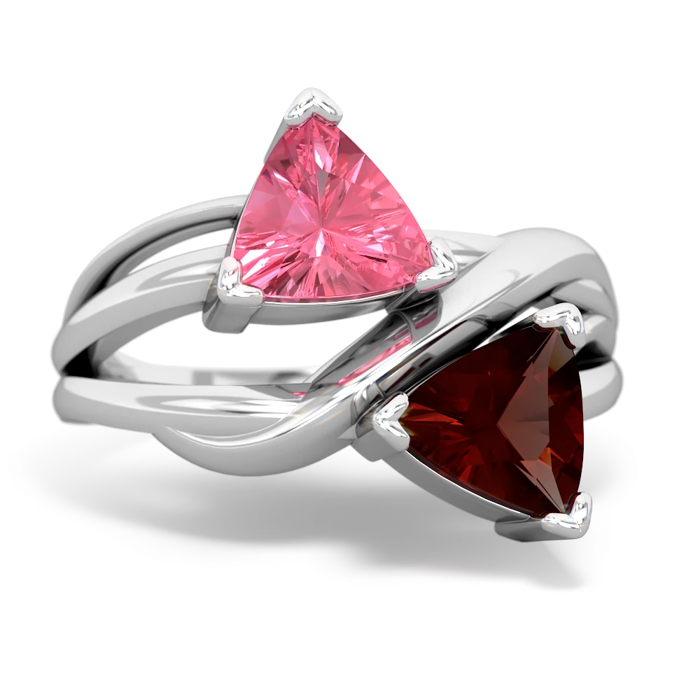 Lab Pink Sapphire Split Band Swirl 14K White Gold ring R2341