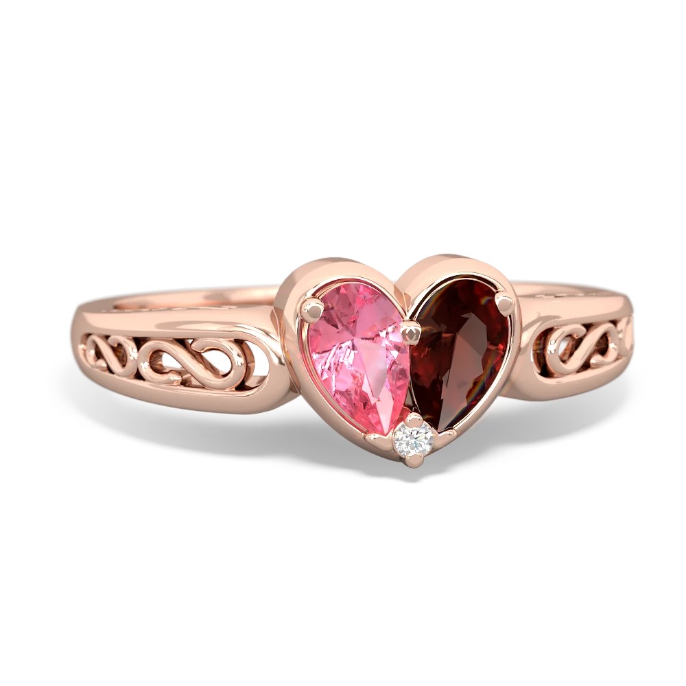 Lab Pink Sapphire Filligree 'One Heart' 14K Rose Gold ring R5070